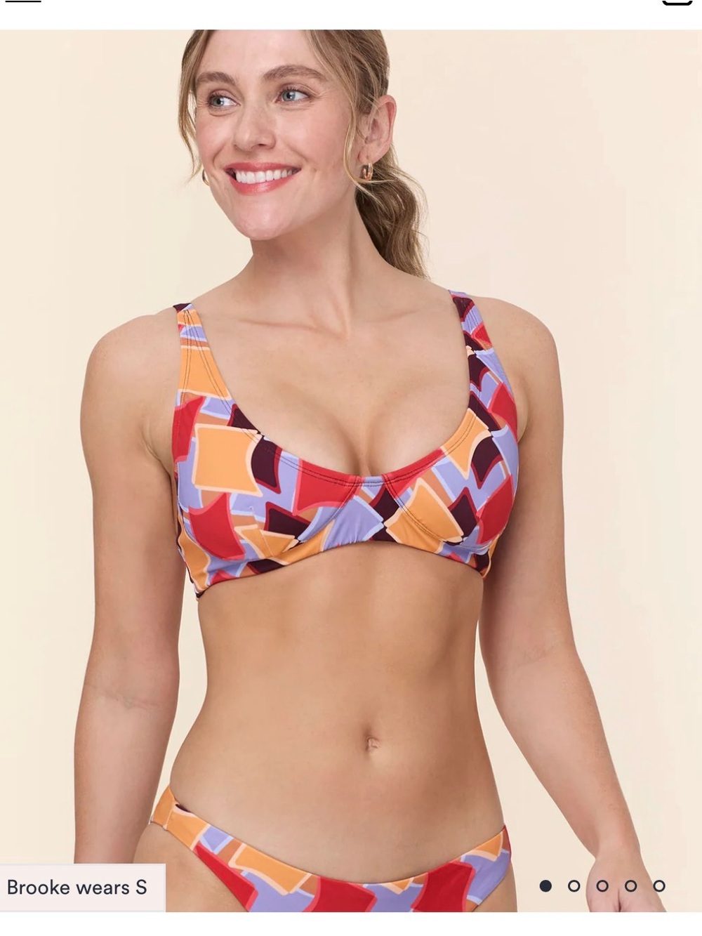 Andie Multicolor Geometric Scoop Bikini in Red, Orange & Purple